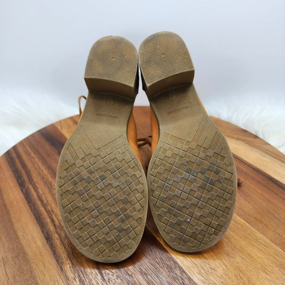 Maurices Ember Sandals 7 Camel Brown Zip Back Strappy Lace Up Tassel Stack Heel - Picture 9 of 13